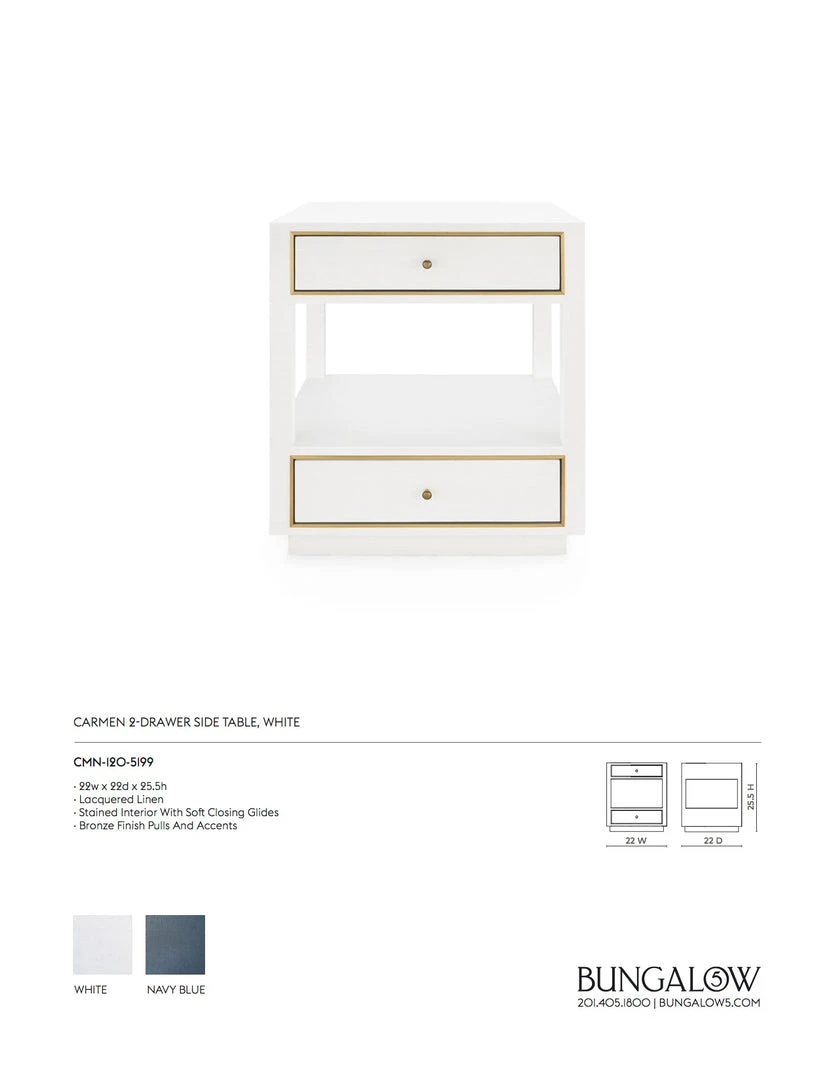 Bungalow 5 Carmen 2 Drawer Side Table White 5 Bungalow 5 Carmen 2 Drawer Side Table White