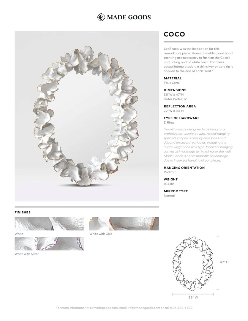 Made Goods Coco Mirror White With Silver Faux Coral New Arrivals 4 Made Goods Coco Mirror White With Silver Faux Coral New Arrivals
