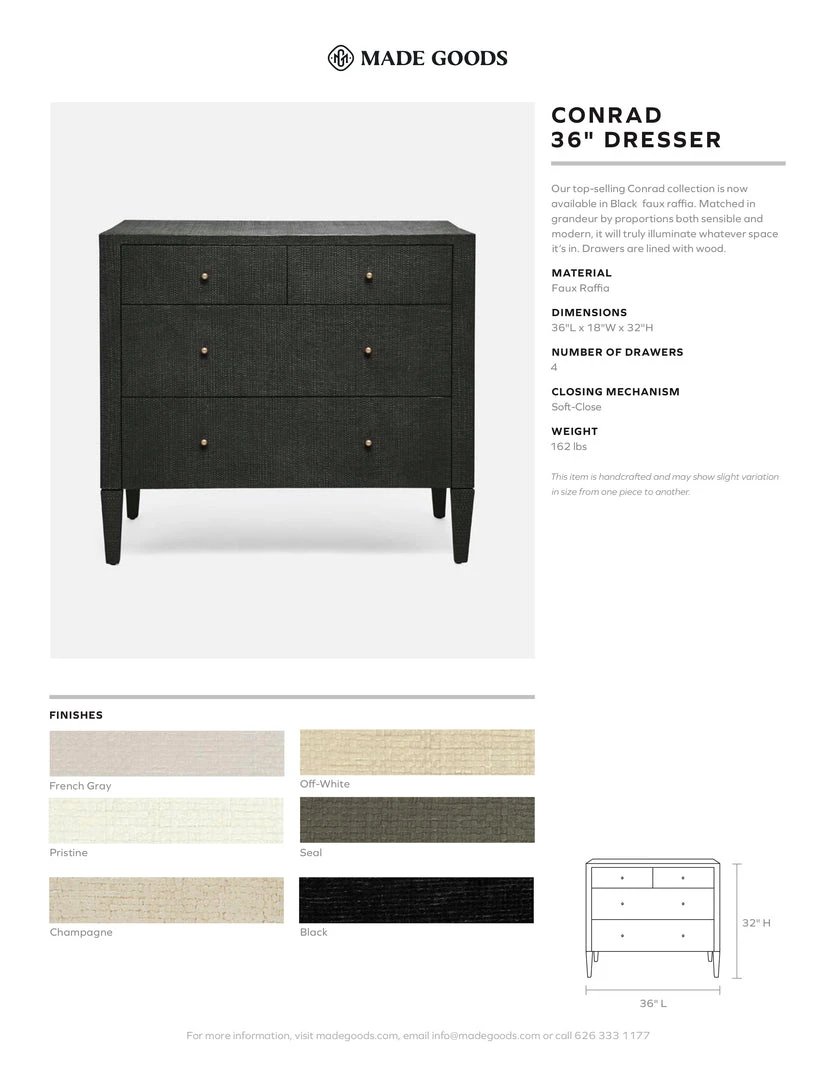 Made Goods Conrad 36" Dresser French Gray Faux Raffia 3 Made Goods Conrad 36" Dresser French Gray Faux Raffia