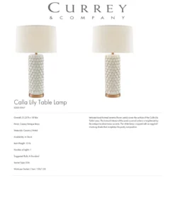 Currey And Company New Arrivals Calla Lily Table Lamp