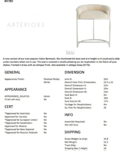 Arteriors Home New Arrivals Calvin Counter Stool Muslin And Polished Nickel
