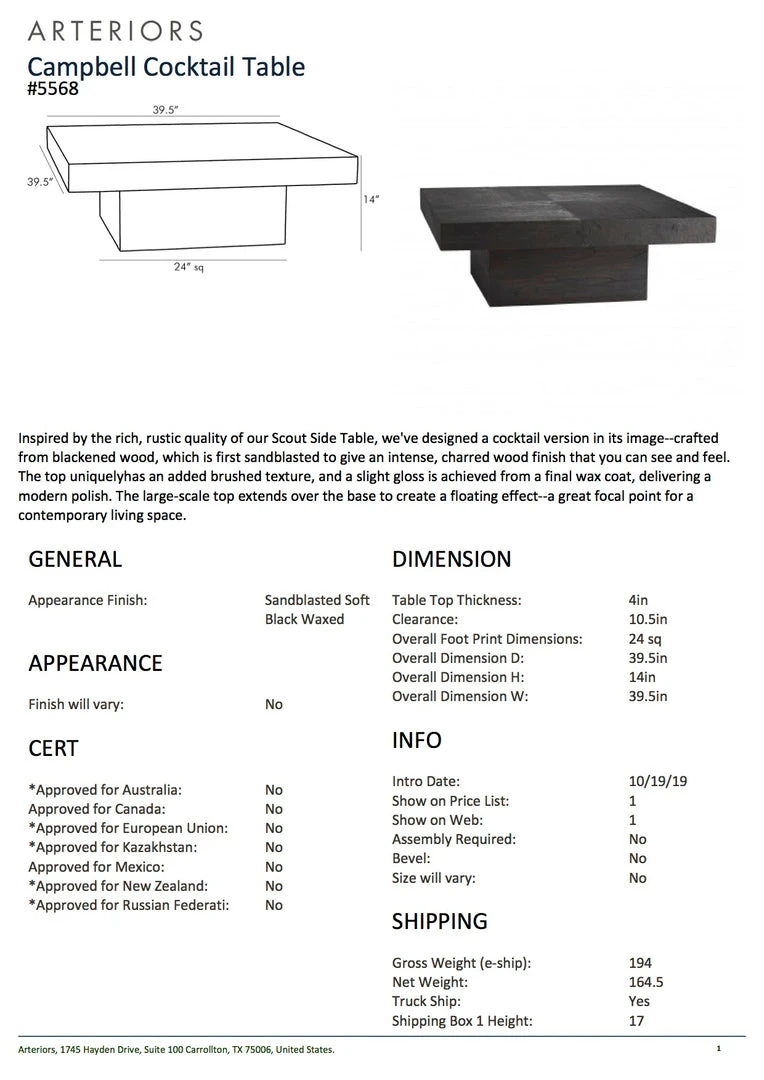 Arteriors Home New Arrivals Campbell Cocktail Table 5 Arteriors Home New Arrivals Campbell Cocktail Table