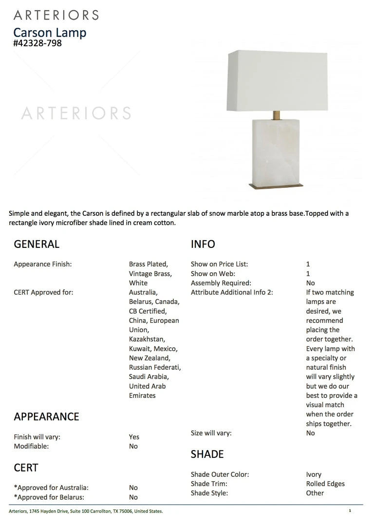 Arteriors Home Carson Lamp White Marble New Arrivals 6 Arteriors Home Carson Lamp White Marble New Arrivals