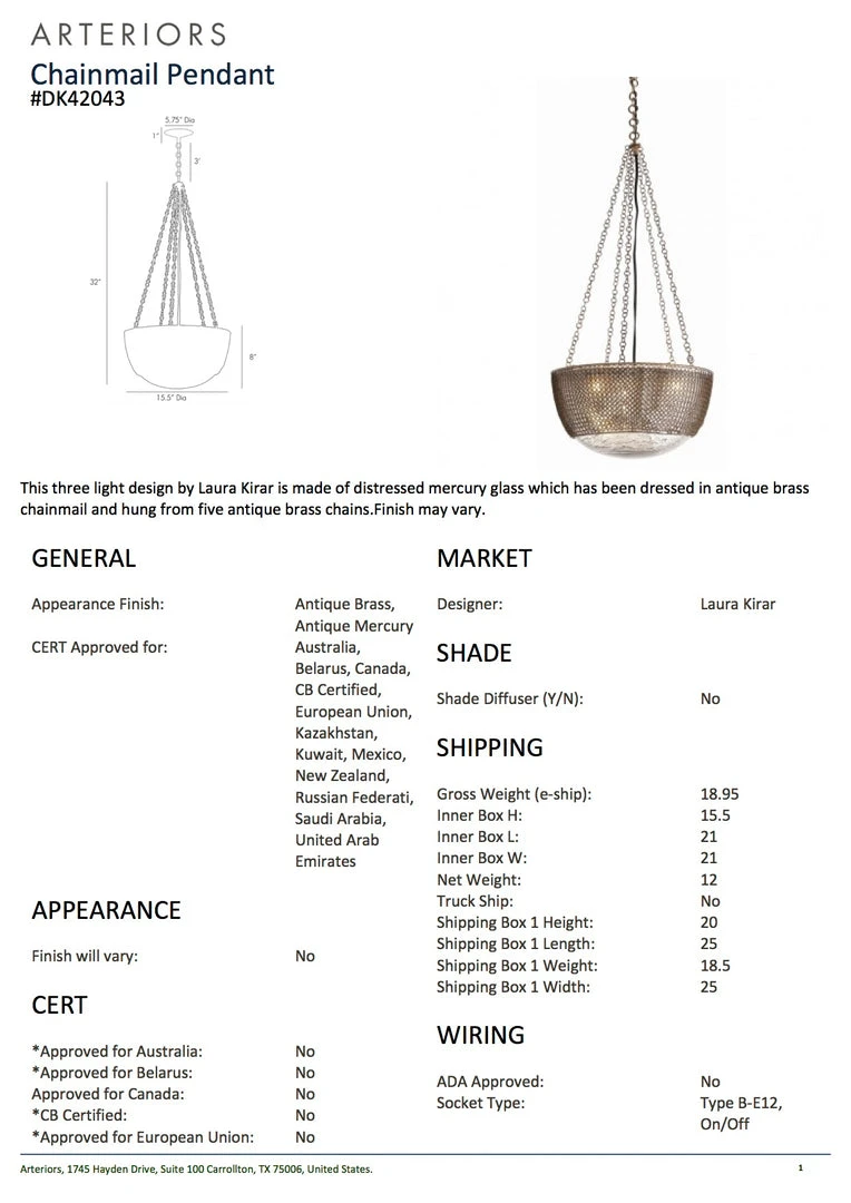 Arteriors Home Chainmail Pendant 4 Arteriors Home Chainmail Pendant