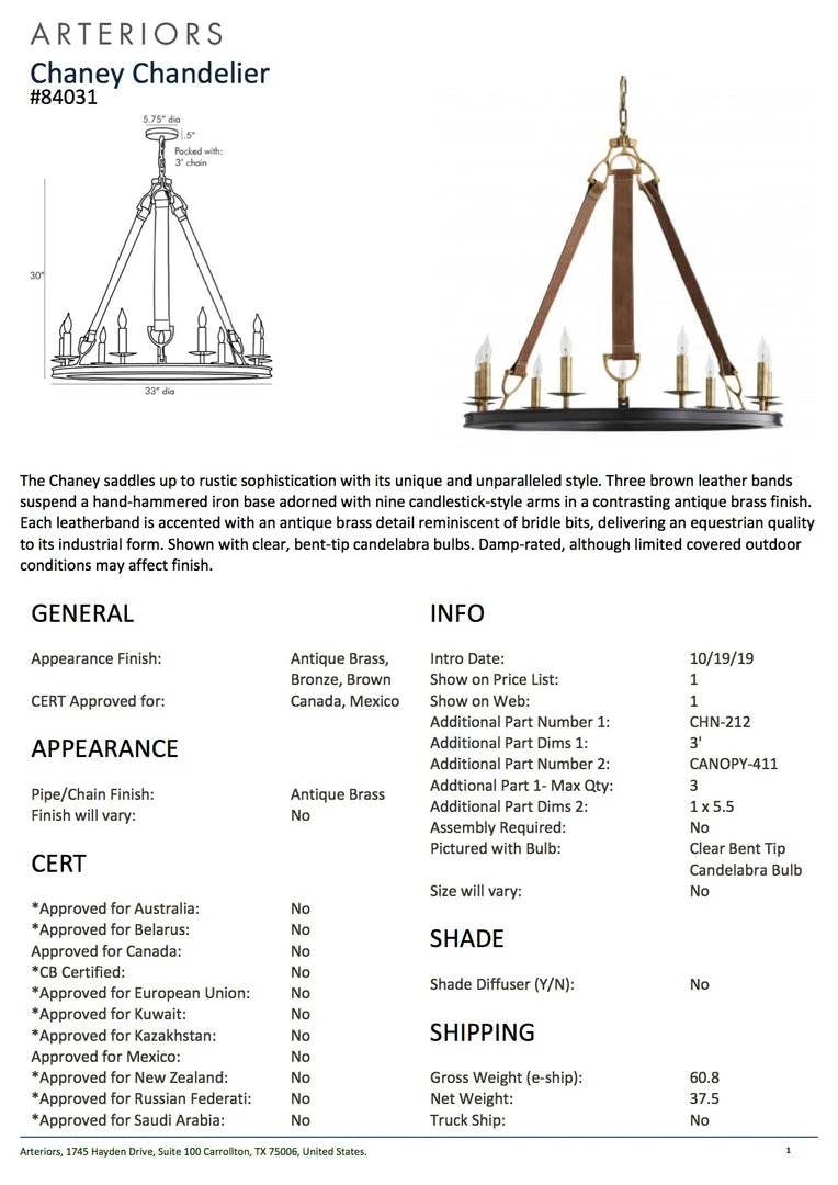 Arteriors Home Chaney Chandelier 5 Arteriors Home Chaney Chandelier
