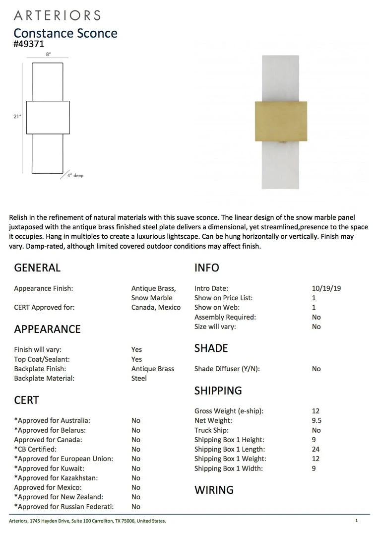 Arteriors Home Constance Sconce 5 Arteriors Home Constance Sconce