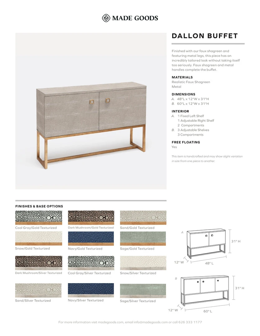Made Goods New Arrivals Dallon 3 Door Buffet In Snow Faux Shagreen And Gold 5 Made Goods New Arrivals Dallon 3 Door Buffet In Snow Faux Shagreen And Gold