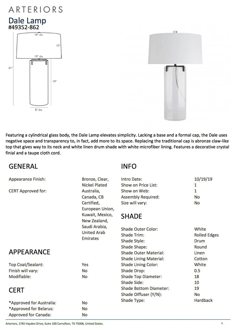 Arteriors Home New Arrivals Dale Lamp Clear And Black 5 Arteriors Home New Arrivals Dale Lamp Clear And Black