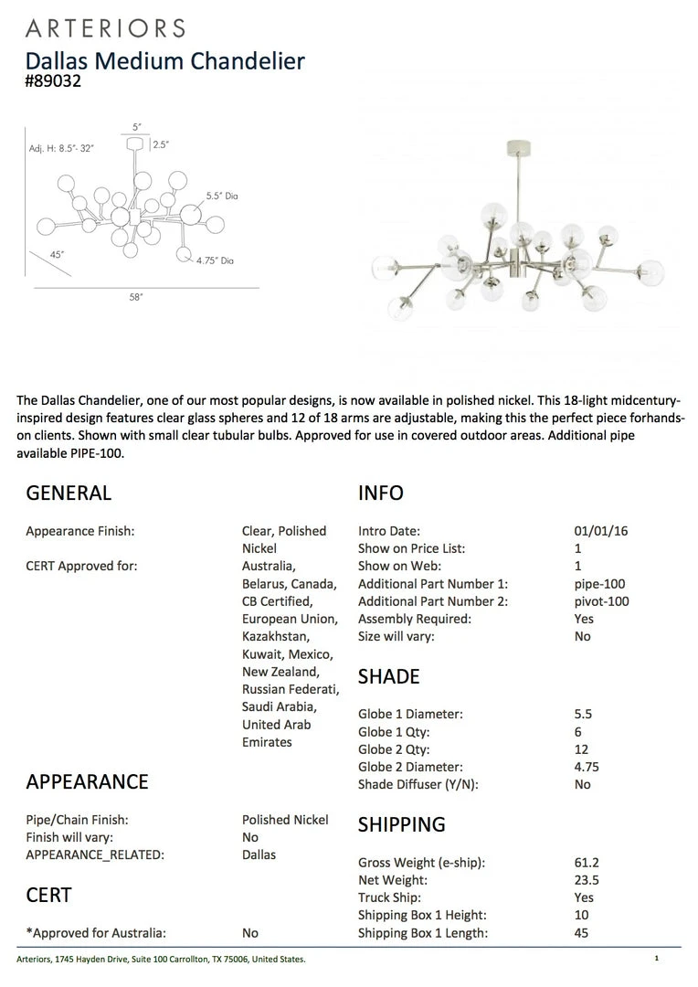 Arteriors Home Dallas Medium Chandelier Polished Nickel 4 Arteriors Home Dallas Medium Chandelier Polished Nickel