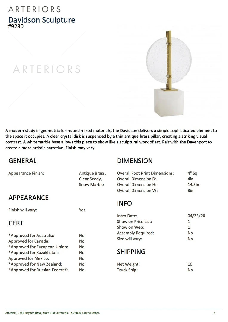 Arteriors Home Davidson Sculpture New Arrivals 6 Arteriors Home Davidson Sculpture New Arrivals