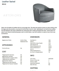 Arteriors Home Delfino Chair Grey Leather Swivel