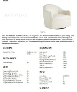 Arteriors Home Delfino Chair Muslin Swivel New Arrivals