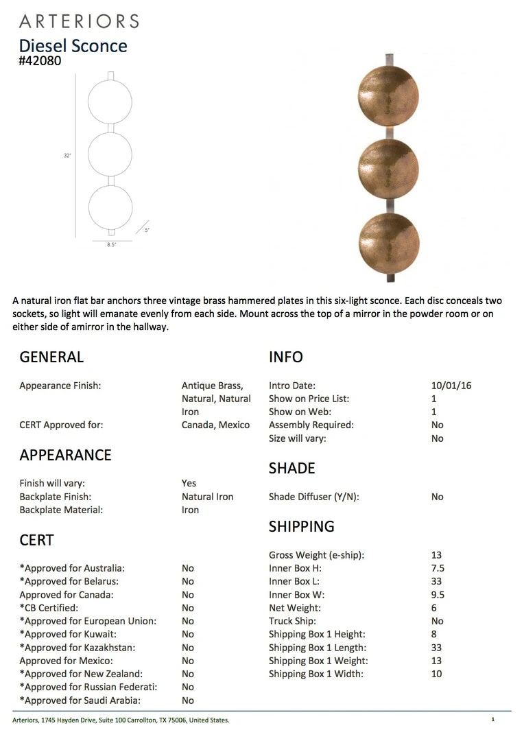 Arteriors Home New Arrivals Diesel Wall Sconce 5 Arteriors Home New Arrivals Diesel Wall Sconce