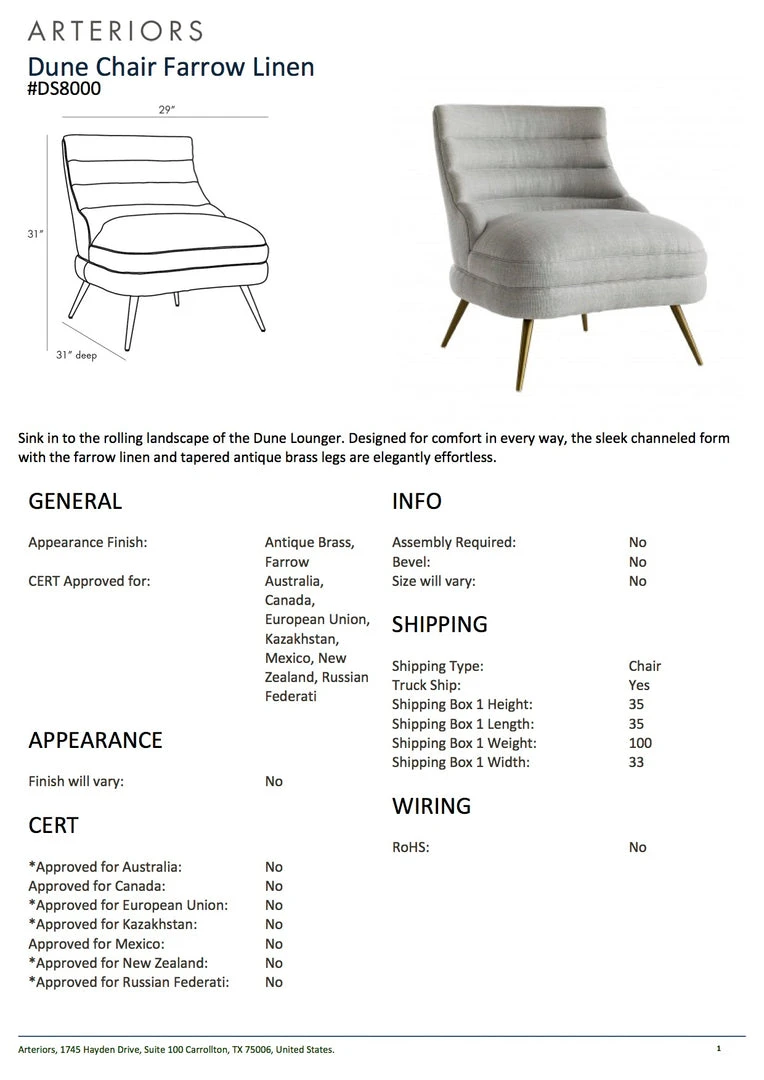 Arteriors Home Dune Chair Farrow Linen 5 Arteriors Home Dune Chair Farrow Linen