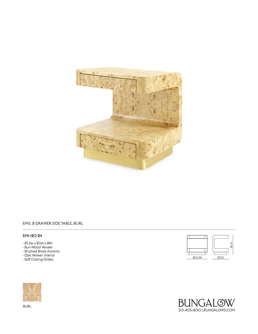 Bungalow 5 Emil Two Drawer Side Table Burl 11 Bungalow 5 Emil Two Drawer Side Table Burl