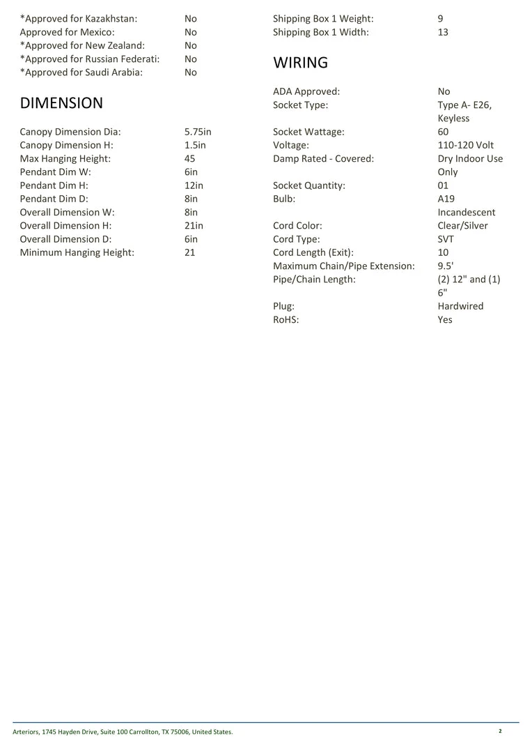 Arteriors Home Edith Pendant 6 Arteriors Home Edith Pendant