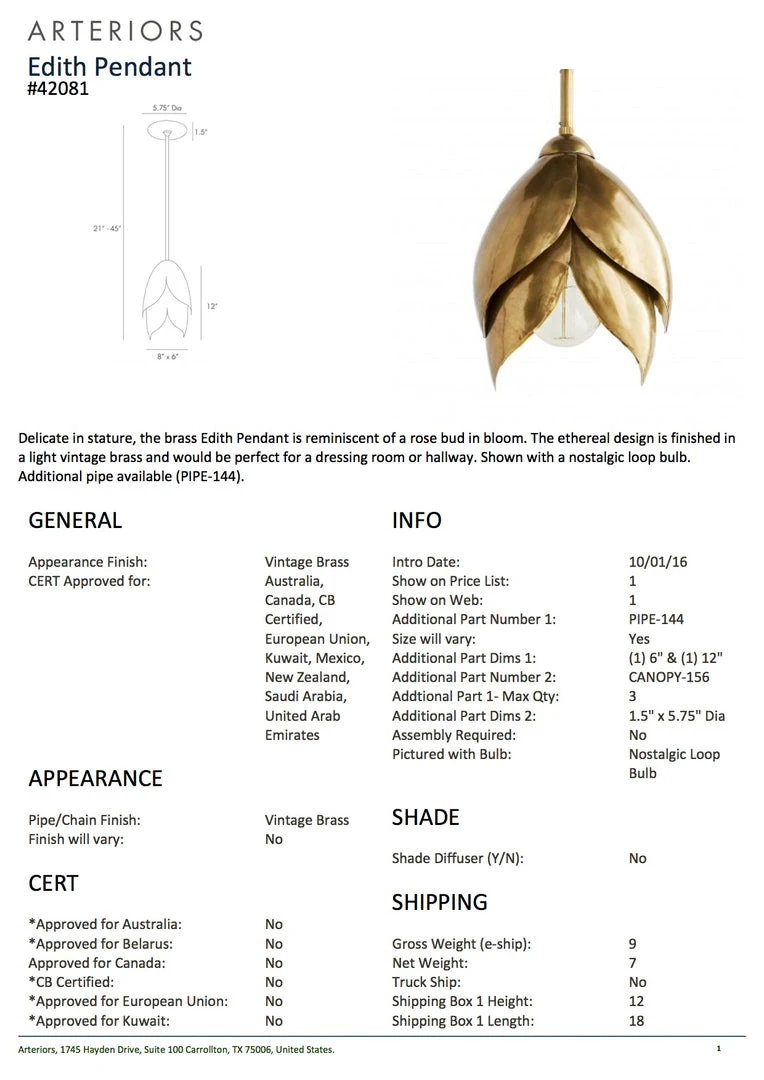 Arteriors Home Edith Pendant 5 Arteriors Home Edith Pendant