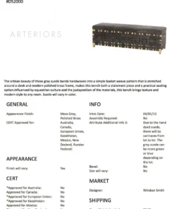 Arteriors Home Elis Bench Moss Gray New Arrivals