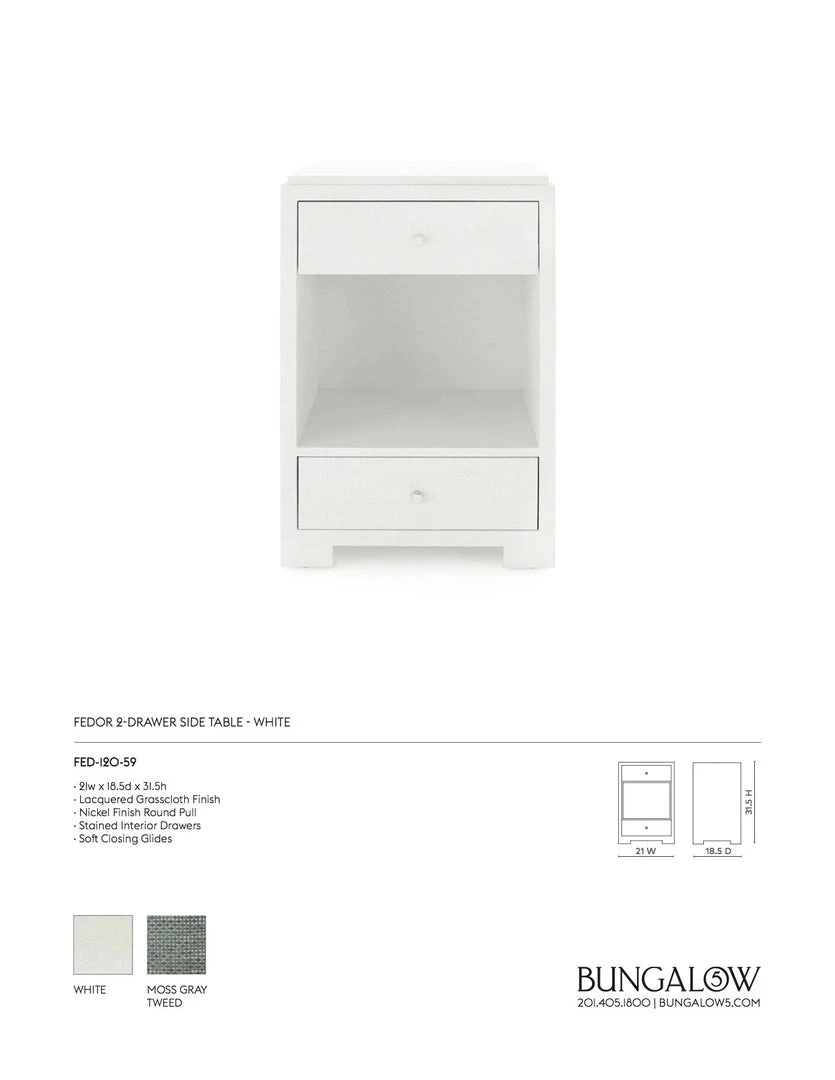 Bungalow 5 Fedor Two Drawer Side Table White Grasscloth New Arrivals 4 Bungalow 5 Fedor Two Drawer Side Table White Grasscloth New Arrivals