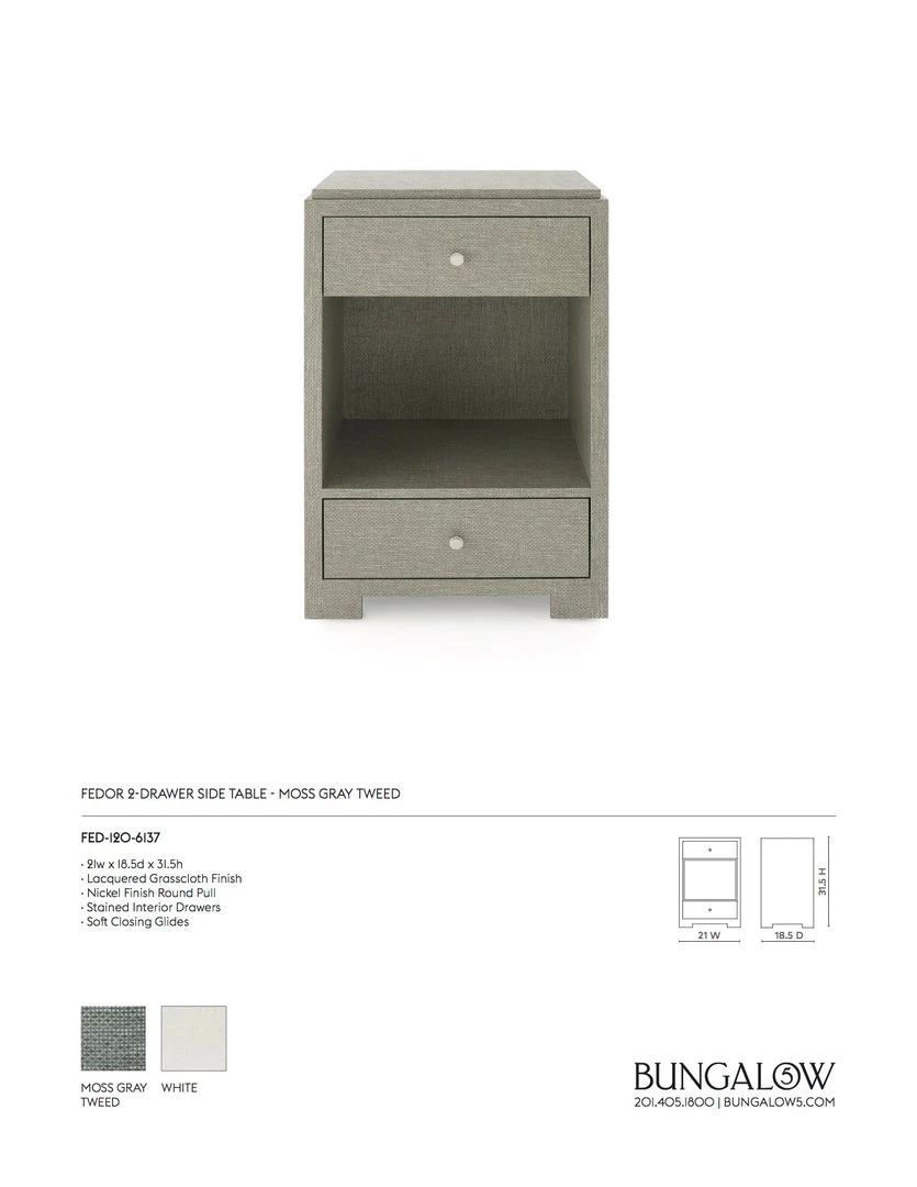 Bungalow 5 Fedor Two Drawer Side Table Moss Gray Grasscloth 4 Bungalow 5 Fedor Two Drawer Side Table Moss Gray Grasscloth
