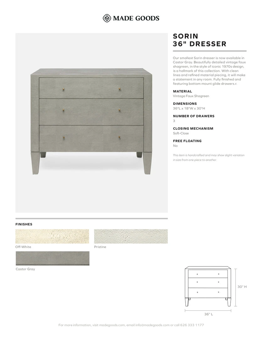 Made Goods New Arrivals Sorin 36" Dresser Off White Faux Shagreen 5 Made Goods New Arrivals Sorin 36" Dresser Off White Faux Shagreen