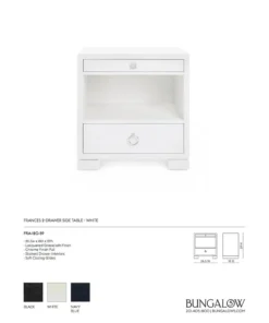 Bungalow 5 New Arrivals Frances 2 Drawer Side Table White 18 Bungalow 5 New Arrivals Frances 2 Drawer Side Table White