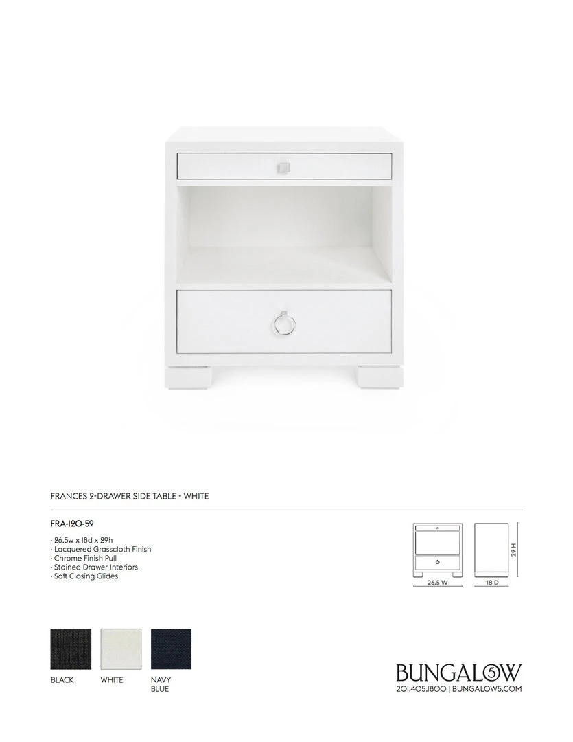 Bungalow 5 New Arrivals Frances 2 Drawer Side Table White 5 Bungalow 5 New Arrivals Frances 2 Drawer Side Table White