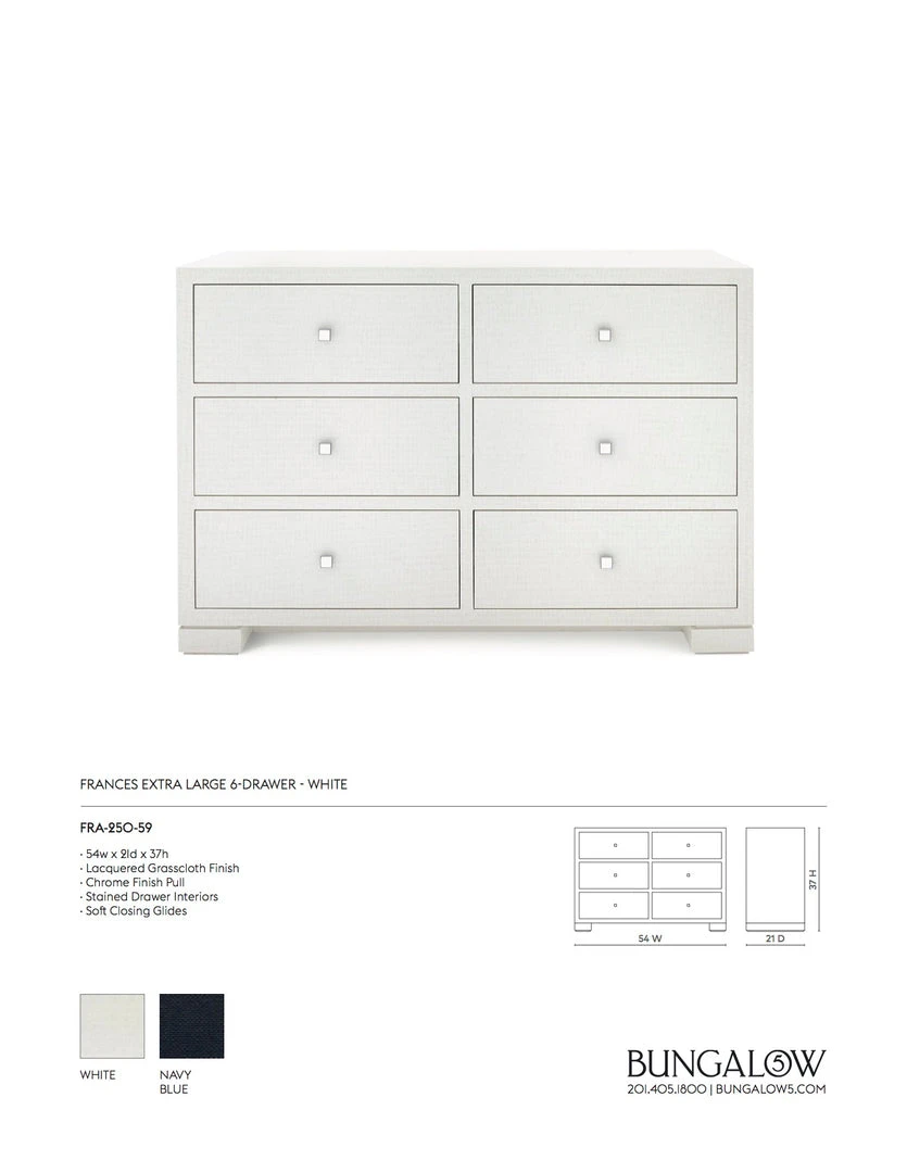 Bungalow 5 Frances Extra Large 6 Drawer Chest White 4 Bungalow 5 Frances Extra Large 6 Drawer Chest White