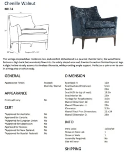 Arteriors Home New Arrivals Ferguson Chair Peacock Chenille Walnut