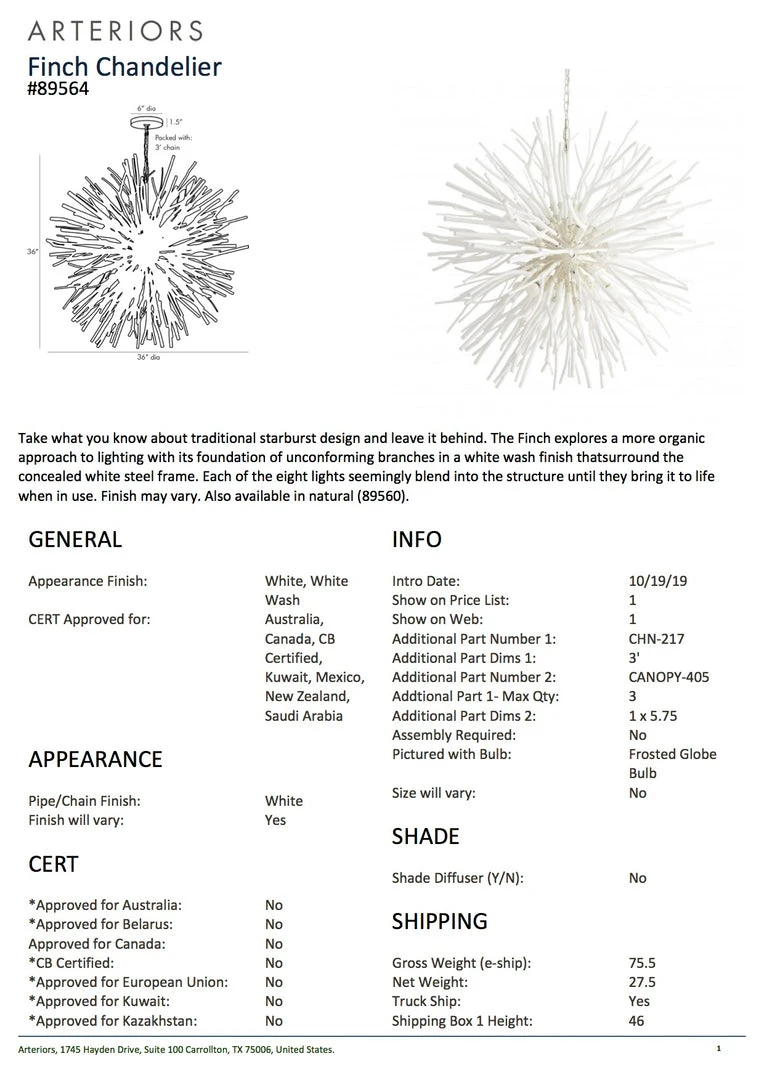 Arteriors Home Finch Chandelier White 5 Arteriors Home Finch Chandelier White