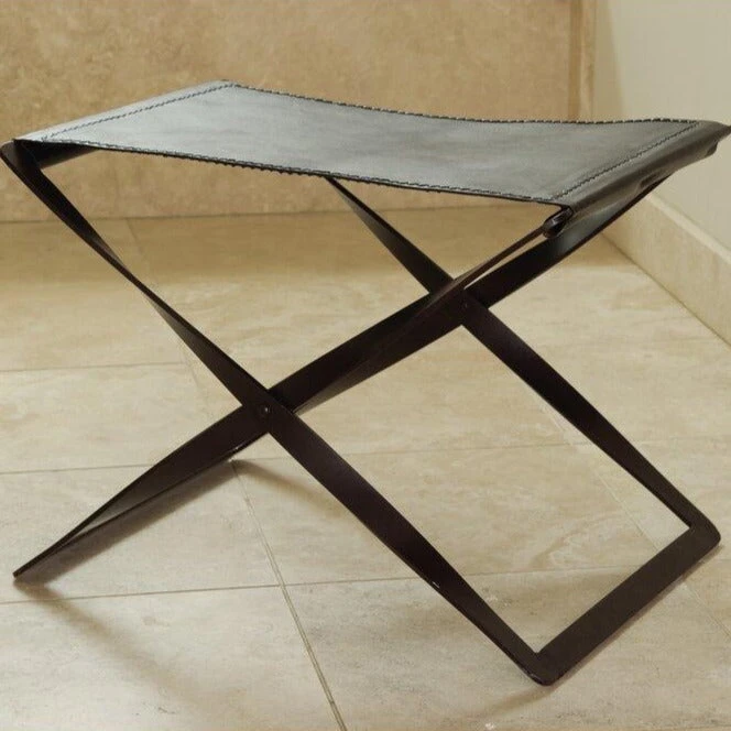 Global Views Folding Stool Iron And Brown Leather 3 Global Views Folding Stool Iron And Brown Leather