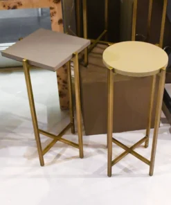 Worlds Away Fitz Cigar Table Antique Brass And Beige Faux Shagreen