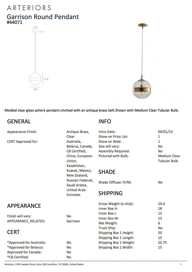 Arteriors Home New Arrivals Garrison Round Pendant 5 Arteriors Home New Arrivals Garrison Round Pendant