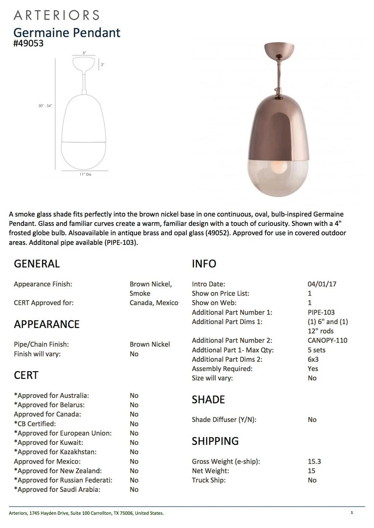 Arteriors Home Germaine Pendant Brown Nickel New Arrivals 5 Arteriors Home Germaine Pendant Brown Nickel New Arrivals