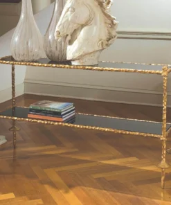 Global Views Gold Chiseled Console Black Granite