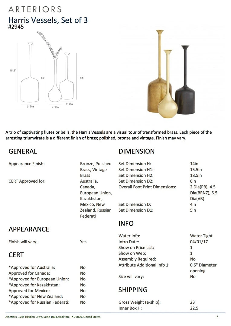 Arteriors Home Harris Vessels Set Of 3 6 Arteriors Home Harris Vessels Set Of 3