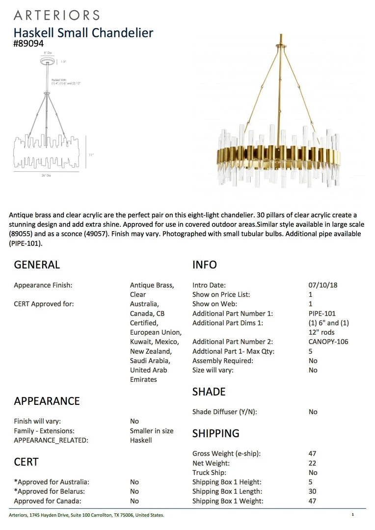 Arteriors Home Haskell Small Chandelier 5 Arteriors Home Haskell Small Chandelier