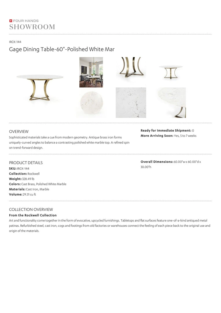 Four Hands New Arrivals Gage Dining Table Polished White Marble 7 Four Hands New Arrivals Gage Dining Table Polished White Marble