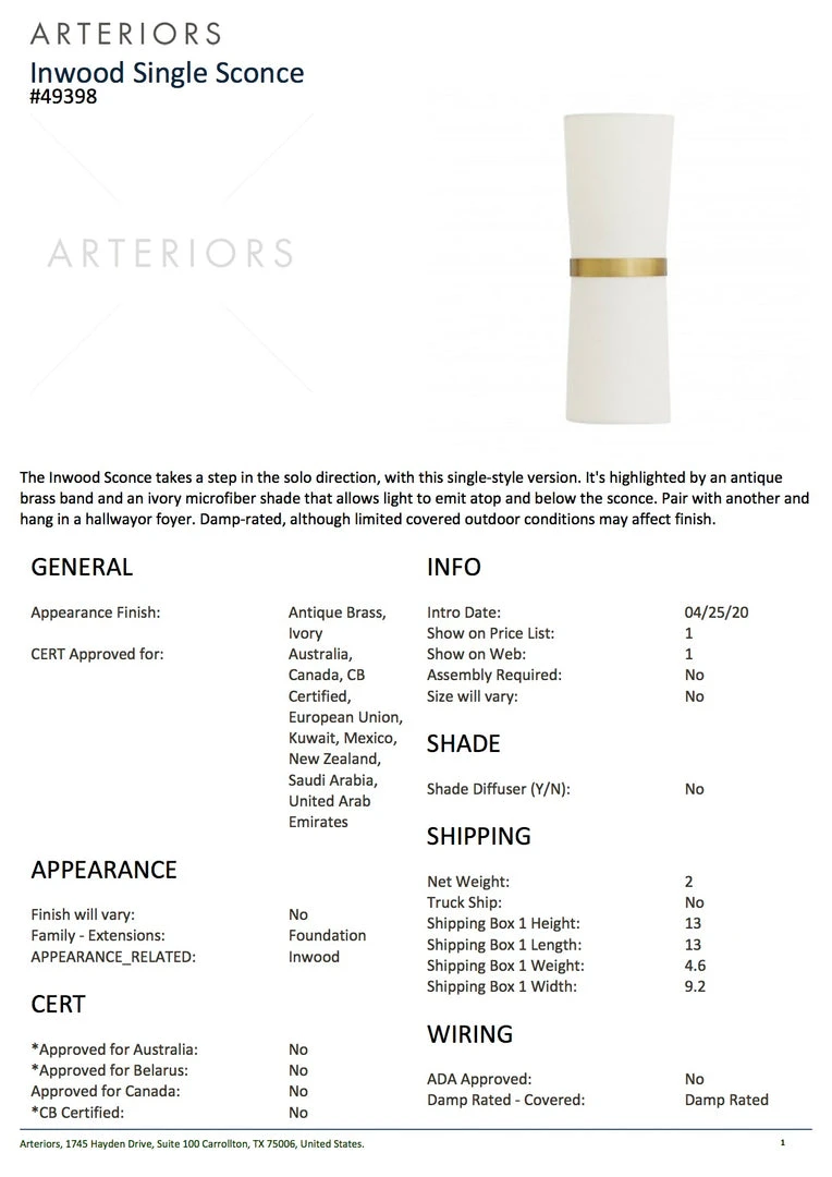 Arteriors Home Inwood Single Sconce Brass New Arrivals 7 Arteriors Home Inwood Single Sconce Brass New Arrivals