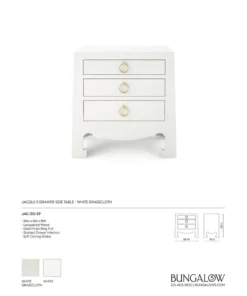Bungalow 5 Jacqui 3 Drawer Side Table White Grasscloth