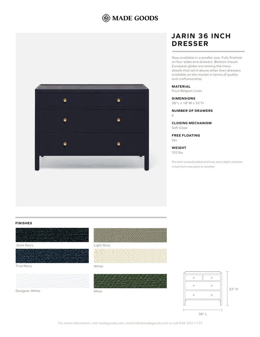 Made Goods Jarin 36" Dresser True Navy Faux Belgian Linen 3 Made Goods Jarin 36" Dresser True Navy Faux Belgian Linen