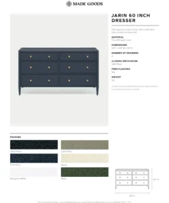 Made Goods New Arrivals Jarin 60" Dresser White Faux Belgian Linen