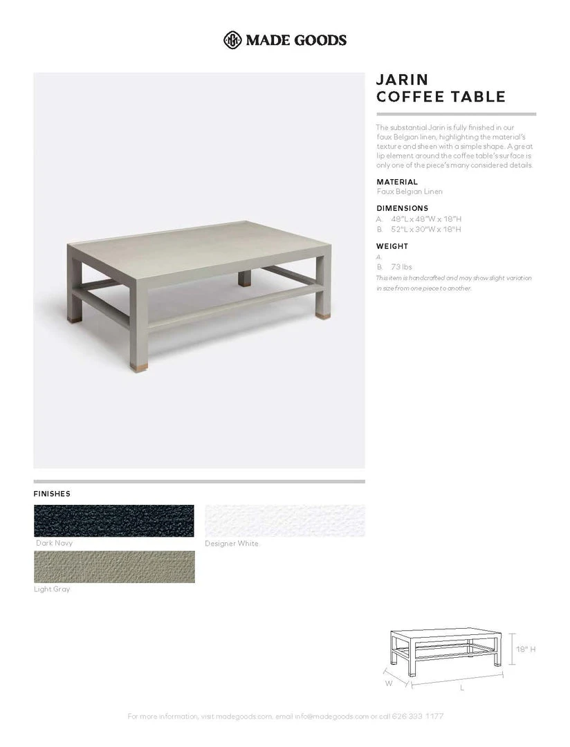 Made Goods Jarin Coffee Table Designer White Faux Belgian Linen New Arrivals 3 Made Goods Jarin Coffee Table Designer White Faux Belgian Linen New Arrivals
