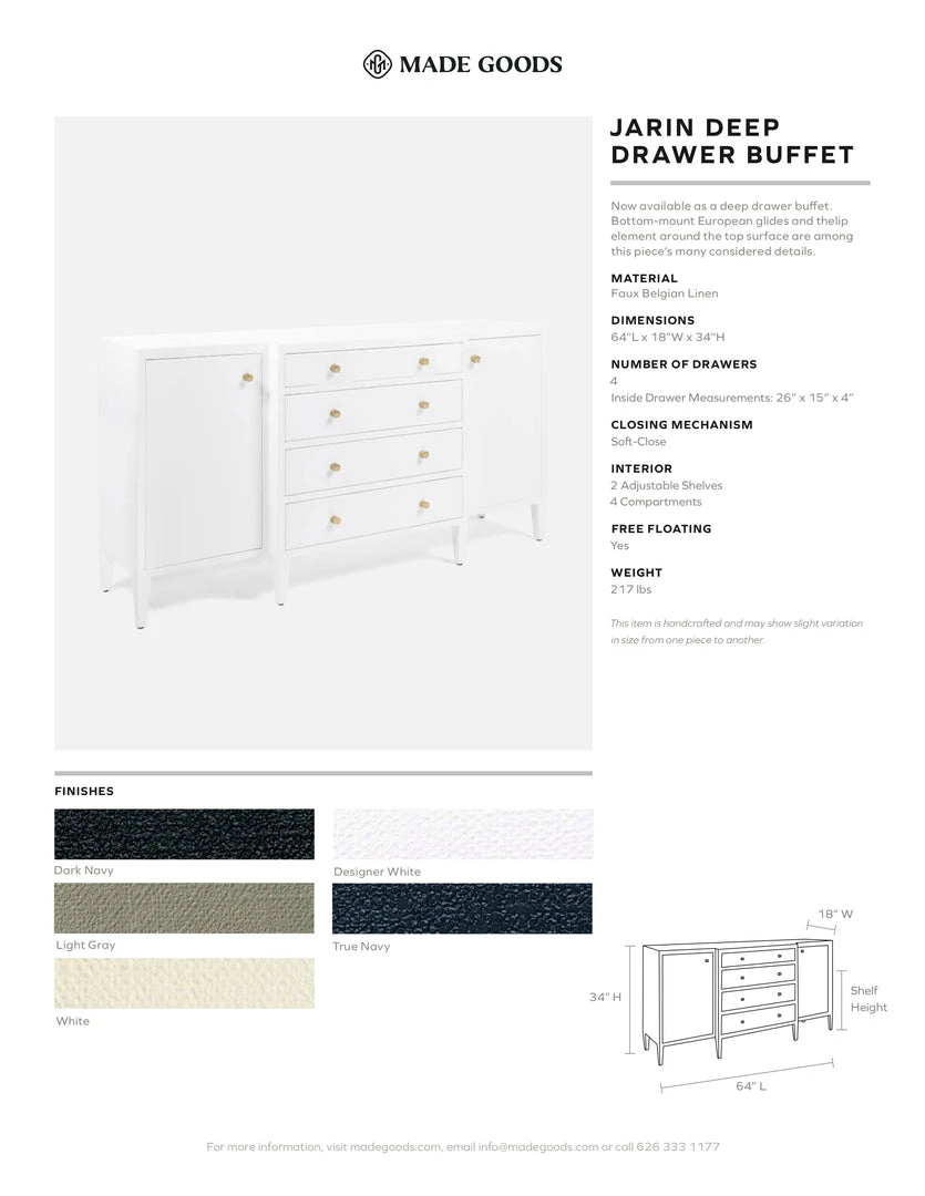 Made Goods New Arrivals Jarin Deep Drawer Buffet Light Gray Faux Belgian Linen 3 Made Goods New Arrivals Jarin Deep Drawer Buffet Light Gray Faux Belgian Linen