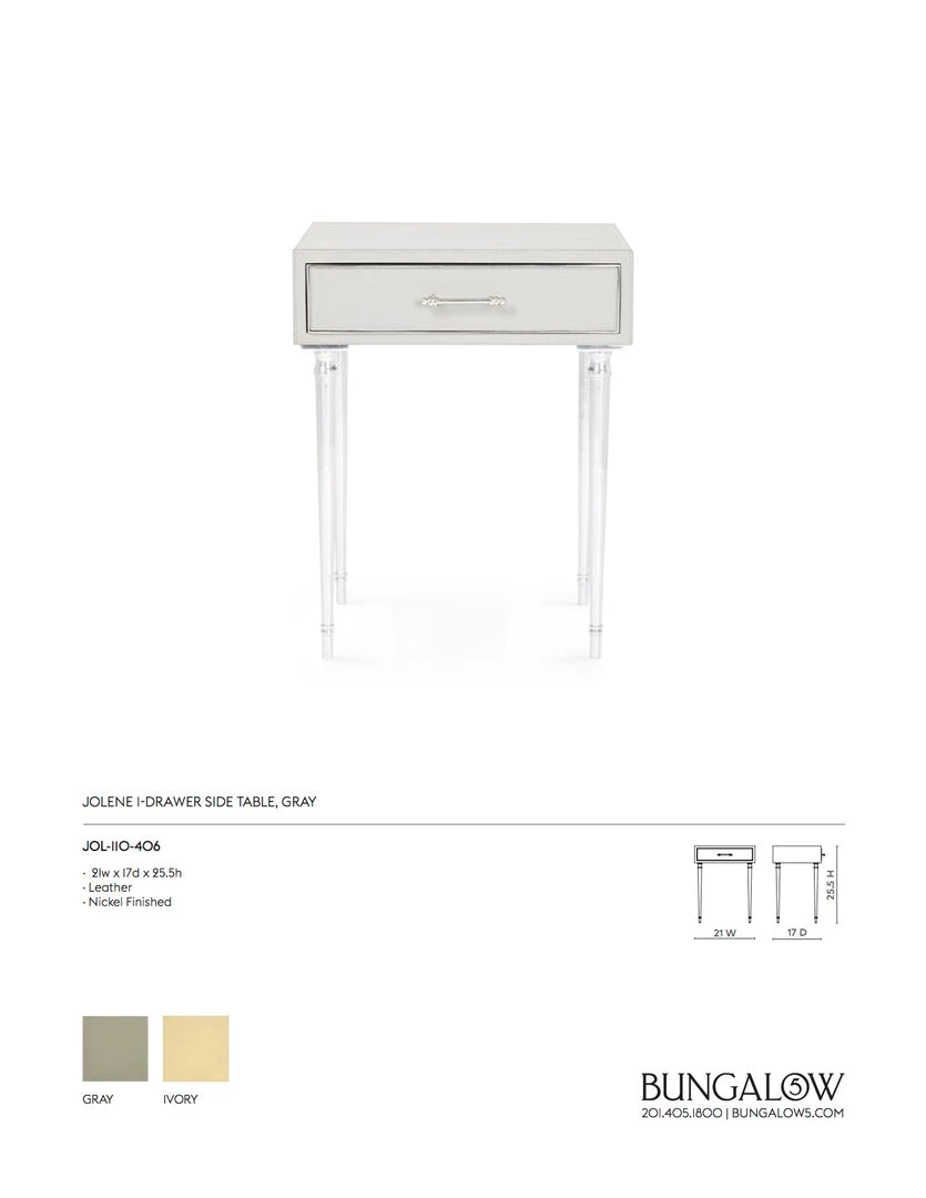 Bungalow 5 New Arrivals Jolene 1 Drawer Side Table Gray 4 Bungalow 5 New Arrivals Jolene 1 Drawer Side Table Gray