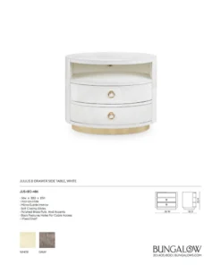 Bungalow 5 Julius 2 Drawer Side Table White
