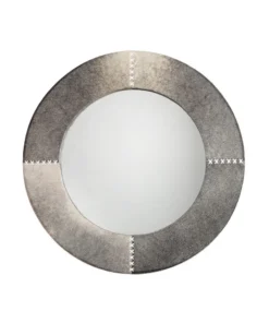 Jamie Young Cross Stitch Round Mirror Grey Hide New Arrivals