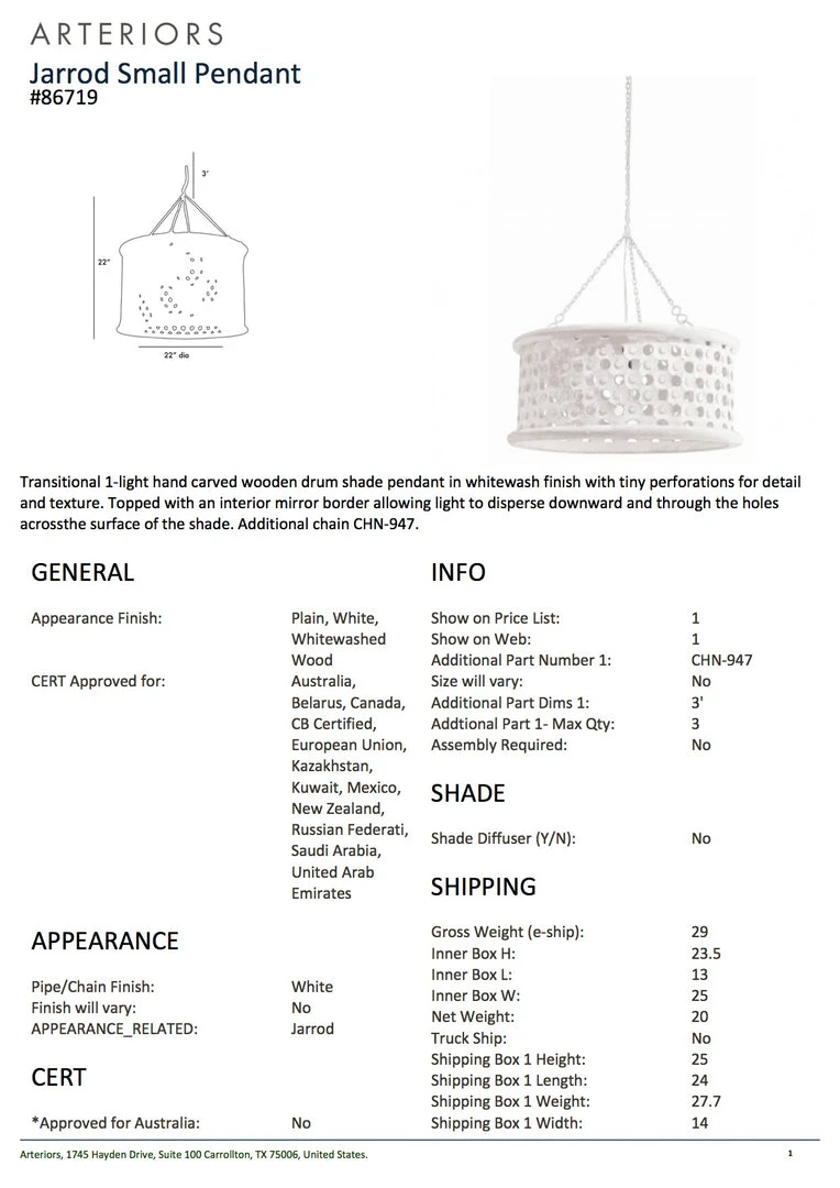 Arteriors Home Jarrod Small Pendant White New Arrivals 5 Arteriors Home Jarrod Small Pendant White New Arrivals
