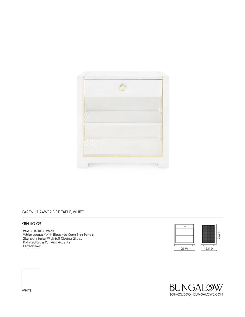 Bungalow 5 Karen 1 Drawer Side Table White 4 Bungalow 5 Karen 1 Drawer Side Table White