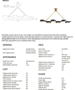 Arteriors Home Linus Linear Chandelier Bronze Frosted Glass